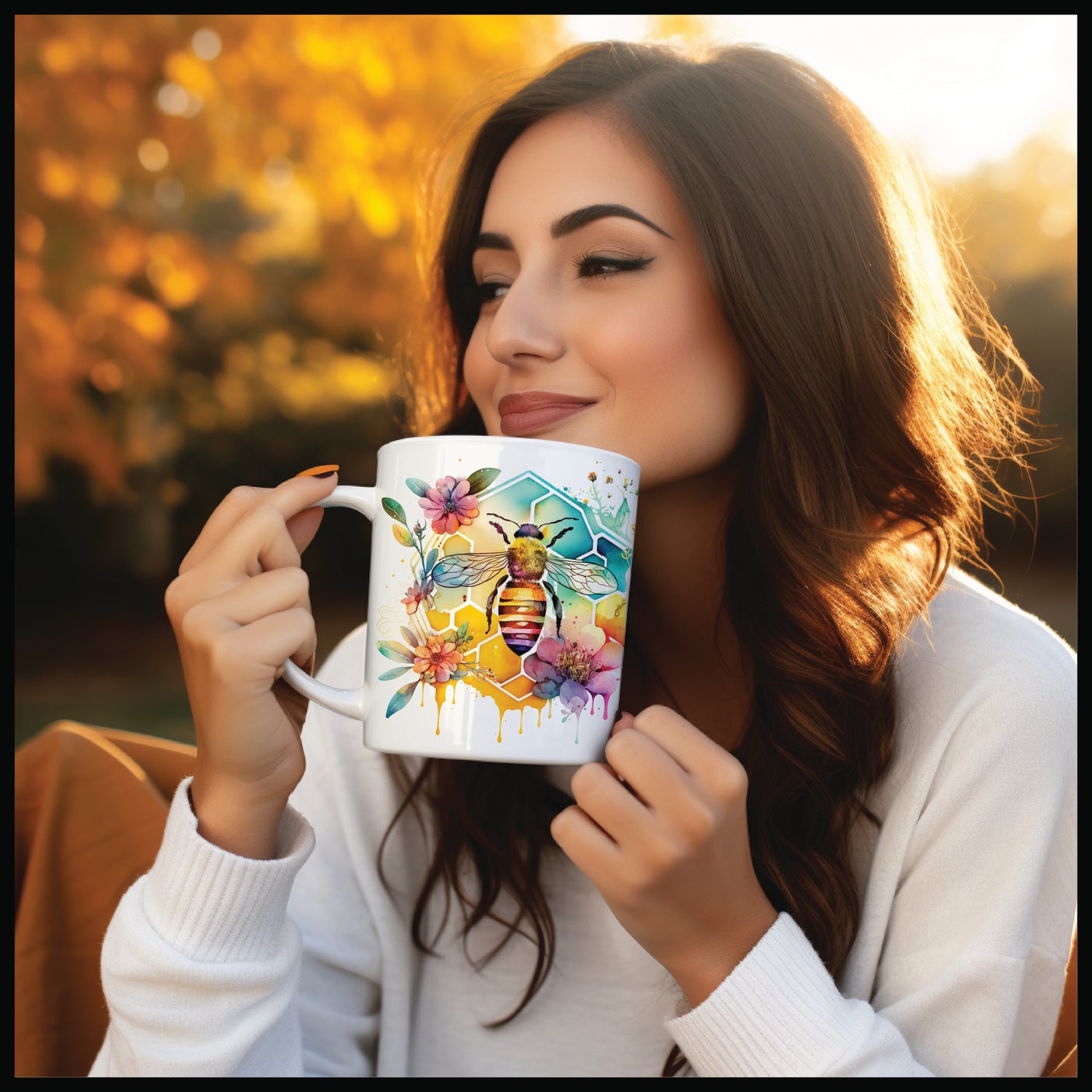 Woman holding a custom coffee mug